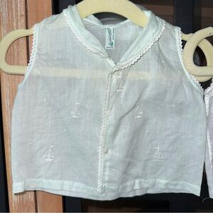 Vintage 1940s baby vest top outfit handmade embroidered sailboats mint boy girl